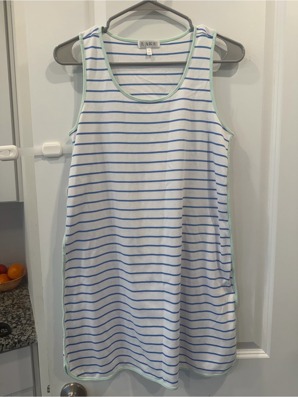 LAKE Pajamas Pima Tank Gown - Blue & White Stripe -Size S